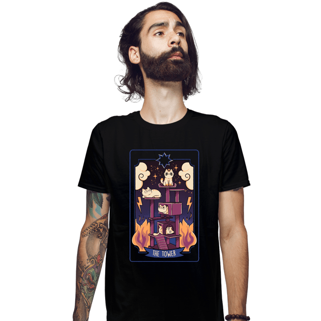 Daily_Deal_Shirts Fitted Shirts, Mens / Small / Black The Tower Cat Tarot