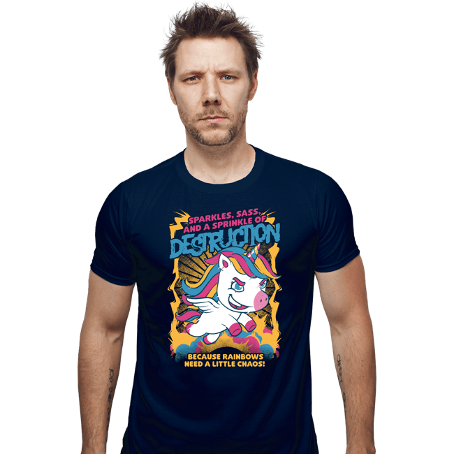 Secret_Shirts Fitted Shirts, Mens / Small / Navy Unicorn Rainbows Destruction