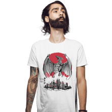 Load image into Gallery viewer, Shirts Fitted Shirts, Mens / Small / White Fire Pteranodon Attack Sumi-e
