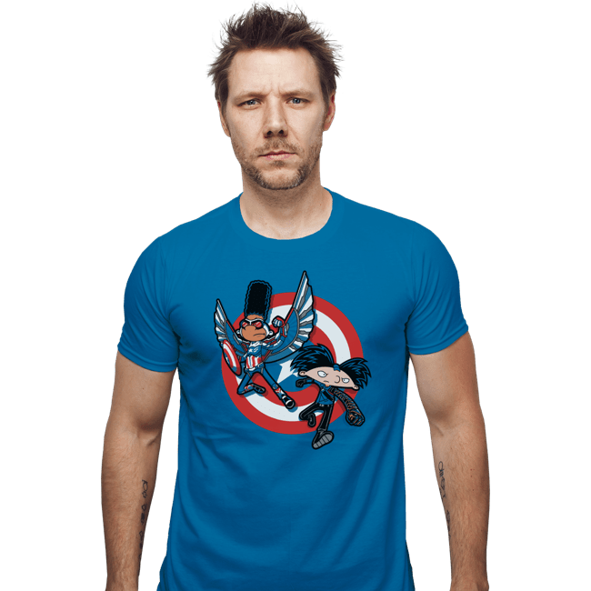 Daily_Deal_Shirts Fitted Shirts, Mens / Small / Sapphire Captain Tallhair And Football Soldier