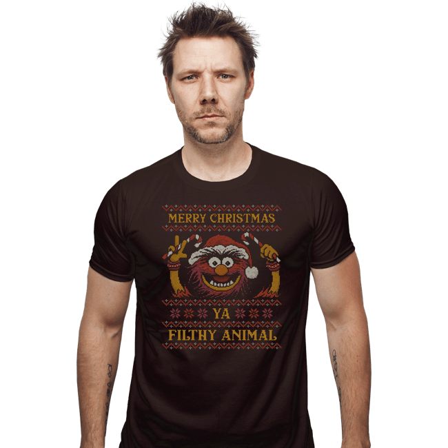 Daily_Deal_Shirts Fitted Shirts, Mens / Small / Dark Chocolate Merry Christmas Filthy Animal