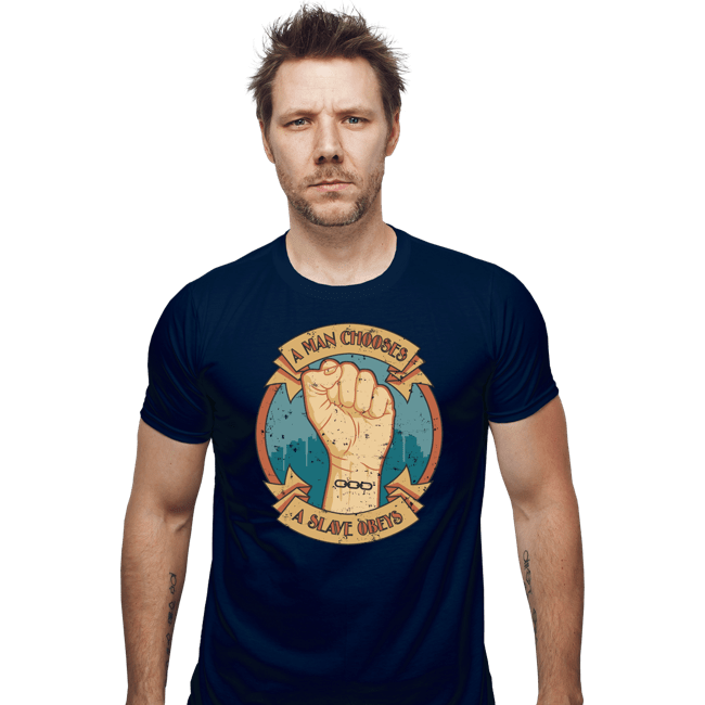 Shirts Fitted Shirts, Mens / Small / Navy A Man Chooses A Slave Obeys
