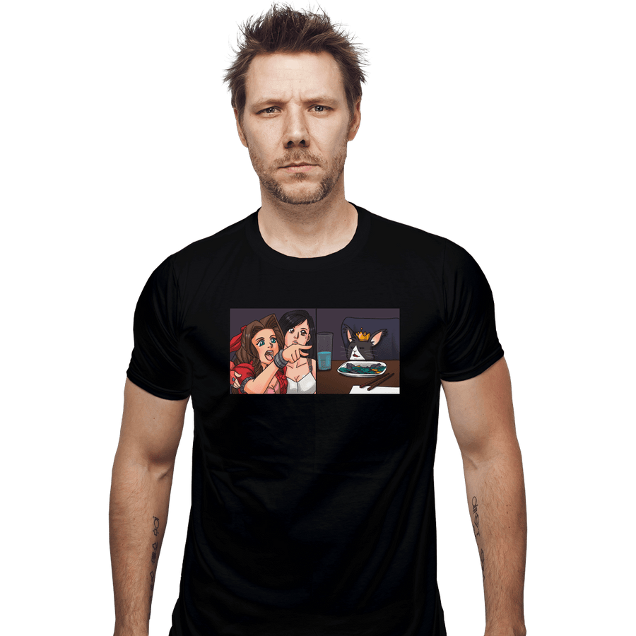 Shirts Fitted Shirts, Mens / Small / Black Aerith Yelling At A Cait Sith