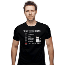 Load image into Gallery viewer, Shirts Fitted Shirts, Mens / Small / Black Meow Meaning
