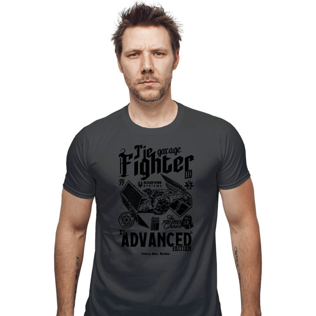 Daily_Deal_Shirts Fitted Shirts, Mens / Small / Charcoal Tie Fighter Garage