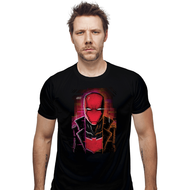 Daily_Deal_Shirts Fitted Shirts, Mens / Small / Black Glitch Red Hood