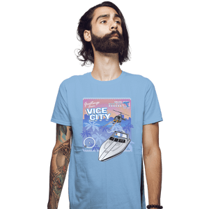 Shirts Fitted Shirts, Mens / Small / Powder Blue Greetings From Vice City