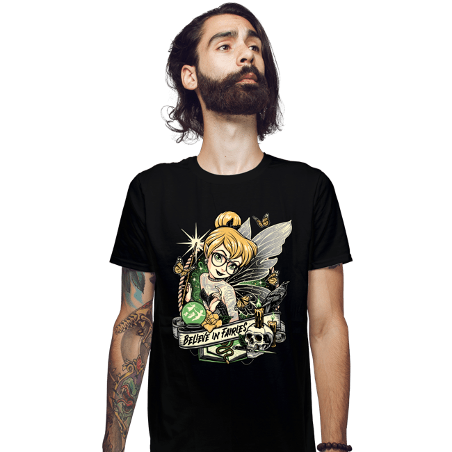 Daily_Deal_Shirts Fitted Shirts, Mens / Small / Black Believe In Fairies