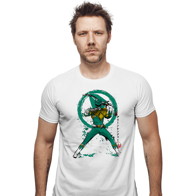 Daily_Deal_Shirts Fitted Shirts, Mens / Small / White Green Ranger Sumi-e