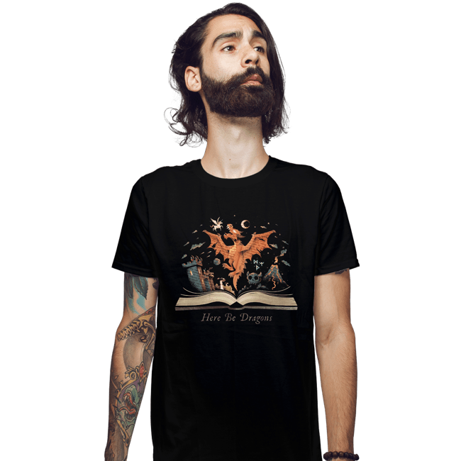 Daily_Deal_Shirts Fitted Shirts, Mens / Small / Black Here Be Dragons