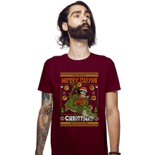 Load image into Gallery viewer, Shirts Fitted Shirts, Mens / Small / Maroon Merry Saiyan Christmas
