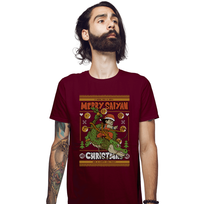 Shirts Fitted Shirts, Mens / Small / Maroon Merry Saiyan Christmas