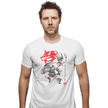 Load image into Gallery viewer, Shirts Fitted Shirts, Mens / Small / White Twilight Wolf Sumi-e
