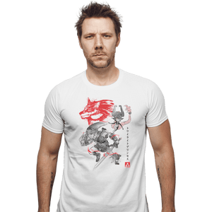 Shirts Fitted Shirts, Mens / Small / White Twilight Wolf Sumi-e