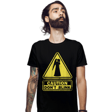 Load image into Gallery viewer, Shirts Fitted Shirts, Mens / Small / Black Caution - Don&#39;t Blink
