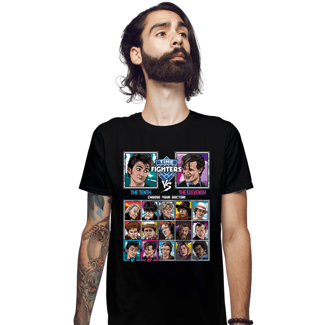 Daily_Deal_Shirts Fitted Shirts, Mens / Small / Black Time Fighters 10th vs 11th