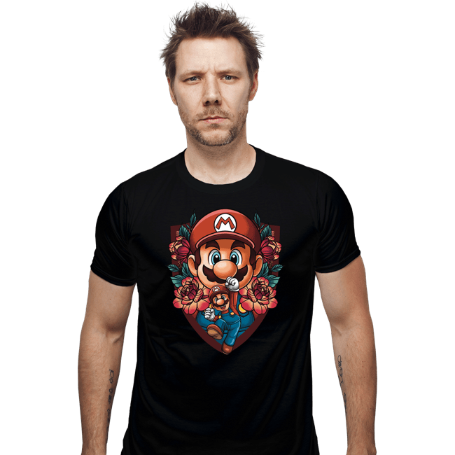 Secret_Shirts Fitted Shirts, Mens / Small / Black Mario Crest
