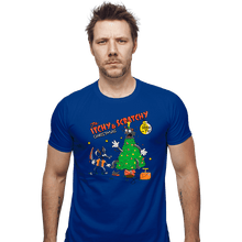 Load image into Gallery viewer, Daily_Deal_Shirts Fitted Shirts, Mens / Small / Royal Blue Itchy &amp; Scratchy Christmas
