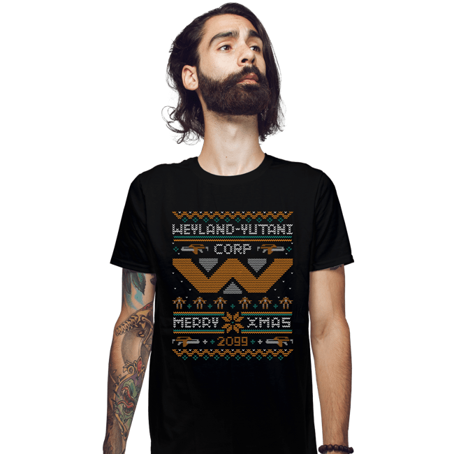 Daily_Deal_Shirts Fitted Shirts, Mens / Small / Black Happy Alien Xmas