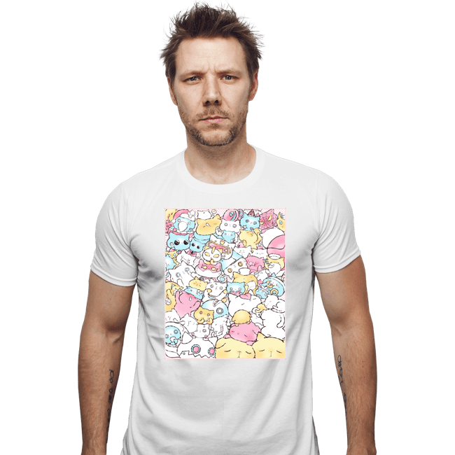 Daily_Deal_Shirts Fitted Shirts, Mens / Small / White Pastel Cats