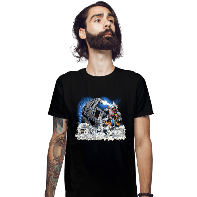 Daily_Deal_Shirts Fitted Shirts, Mens / Small / Black Godzilla VS Megazord