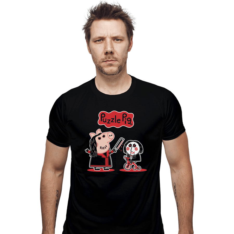 Shirts Fitted Shirts, Mens / Small / Black Puzzle Pig