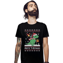 Load image into Gallery viewer, Shirts Fitted Shirts, Mens / Small / Black Merry T-Rexmas
