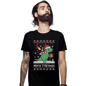 Shirts Fitted Shirts, Mens / Small / Black Merry T-Rexmas