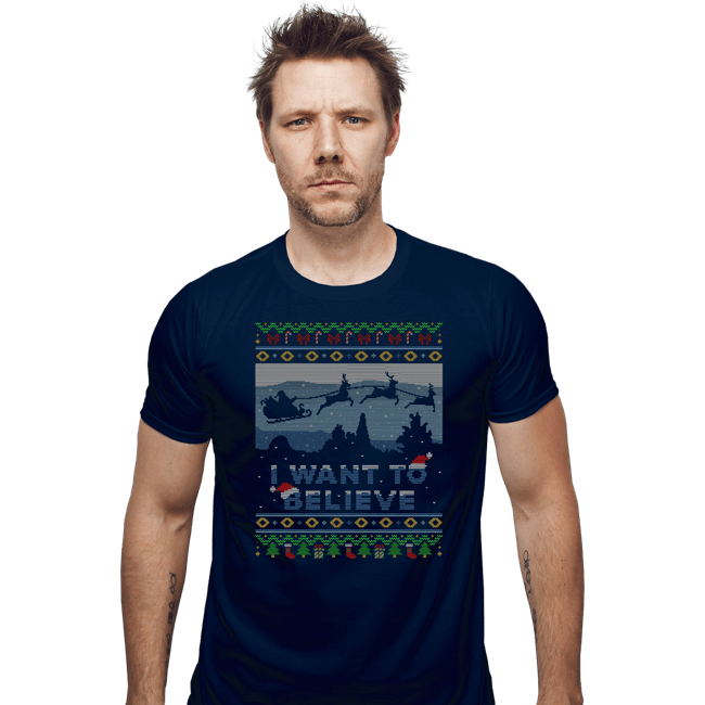 Daily_Deal_Shirts Fitted Shirts, Mens / Small / Navy Believe In Xmas