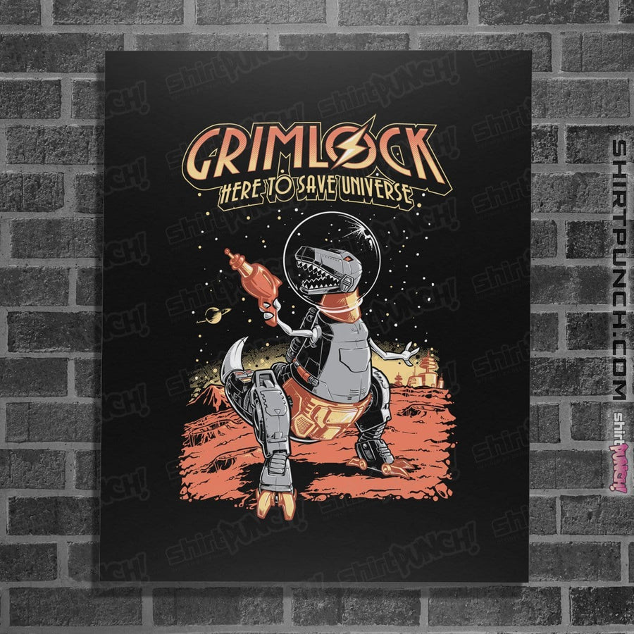 Shirts Posters / 4"x6" / Black Space Pulp Robot Dinosaur Hero