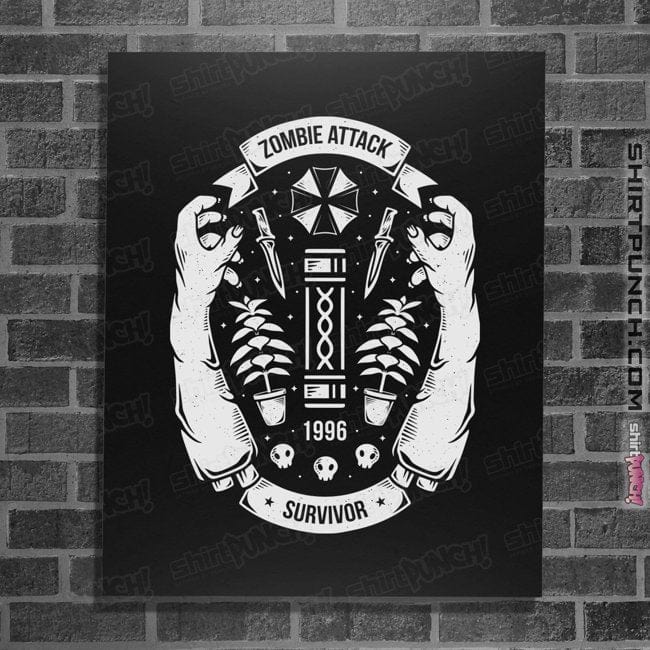 Shirts Posters / 4"x6" / Black Zombie Attack Survivor