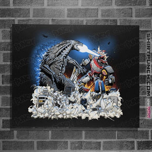 Daily_Deal_Shirts Posters / 4"x6" / Black Godzilla VS Megazord