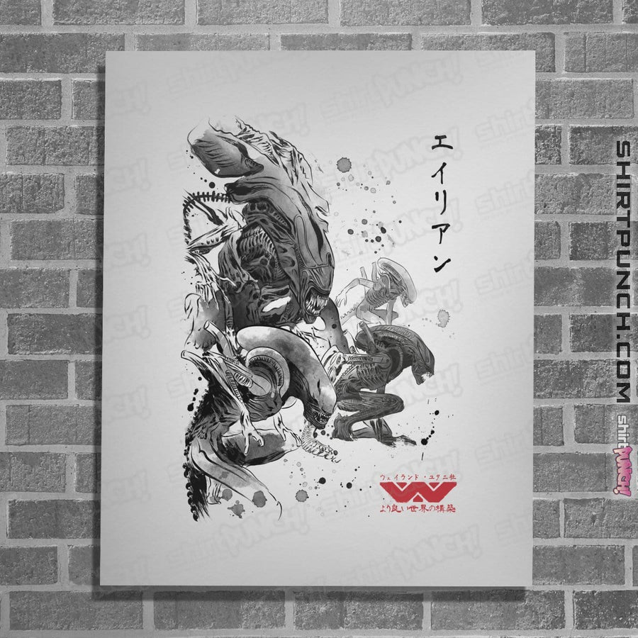 Shirts Posters / 4"x6" / White Xenomorphs Invasion Sumi-e