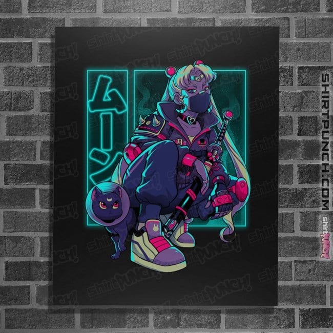 Daily_Deal_Shirts Posters / 4"x6" / Black Neon Waxing Moon