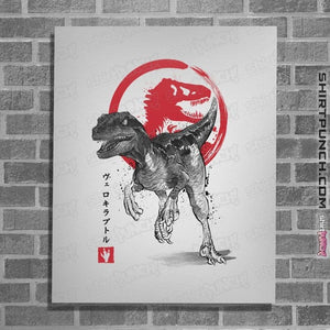 Shirts Posters / 4"x6" / White Velociraptor sumi-e halftones