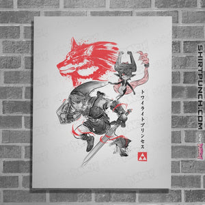 Shirts Posters / 4"x6" / White Twilight Wolf Sumi-e