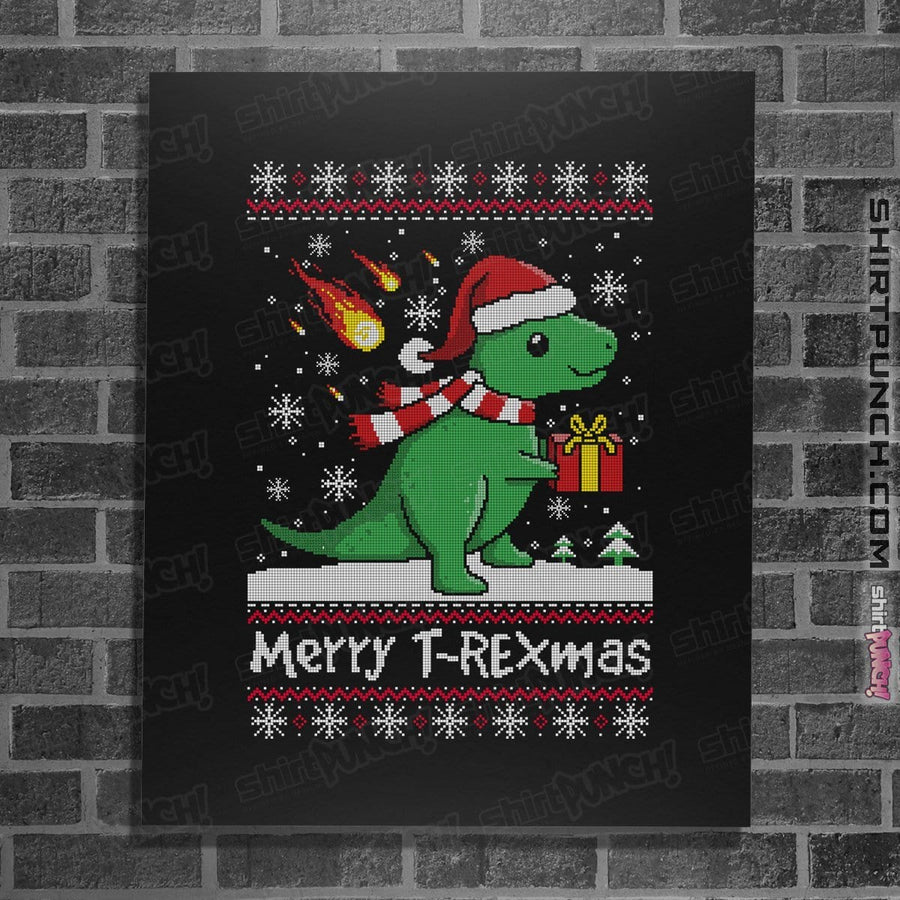 Shirts Posters / 4"x6" / Black Merry T-Rexmas