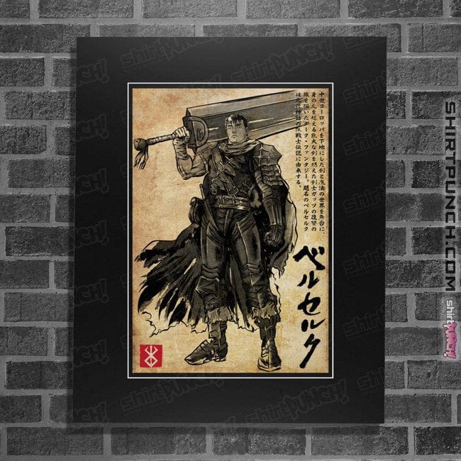 Daily_Deal_Shirts Posters / 4"x6" / Black Black Swordsman Woodblock