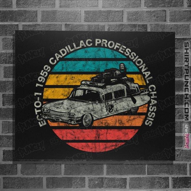 Shirts Posters / 4"x6" / Black Retro Ecto-1 Sun