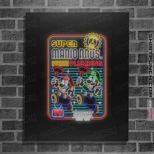 Daily_Deal_Shirts Posters / 4"x6" / Black Mario Plumber Neon Long Sleeve