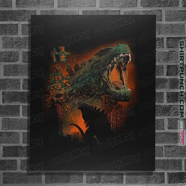 Daily_Deal_Shirts Posters / 4"x6" / Black Prehistoric Kaiju