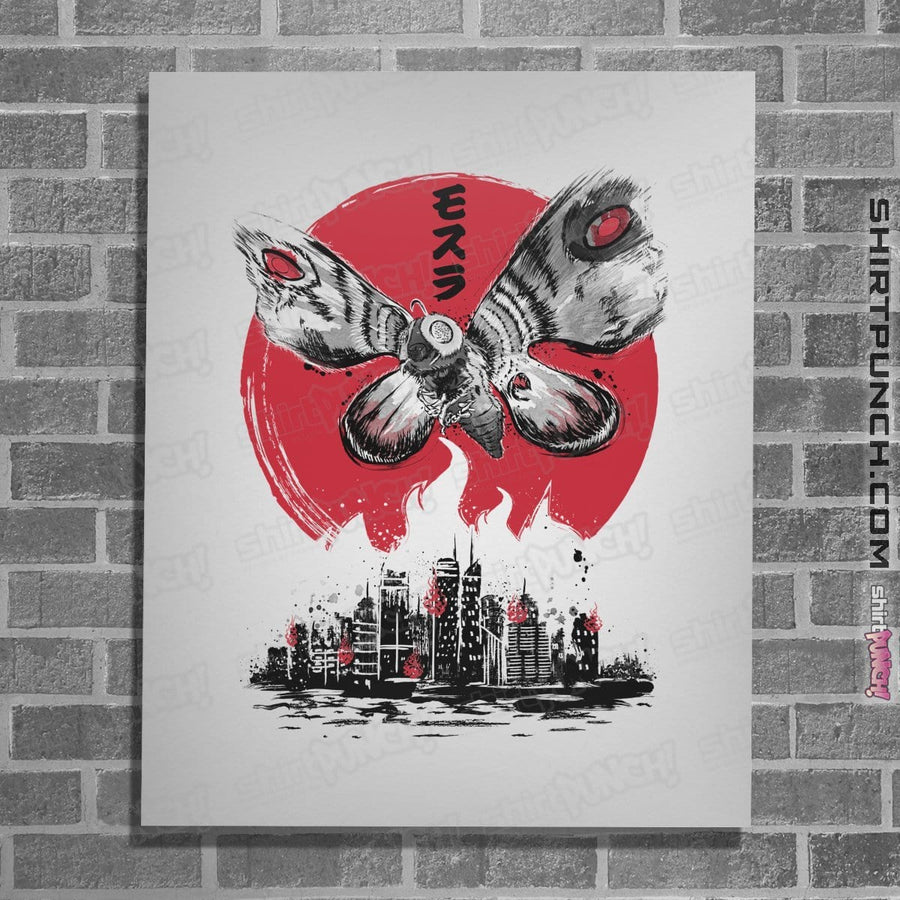 Shirts Posters / 4"x6" / White Giant Moth Attack Sumi-e