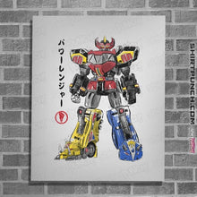 Load image into Gallery viewer, Daily_Deal_Shirts Posters / 4&quot;x6&quot; / White Mighty Morphin Megazord Sumi-e
