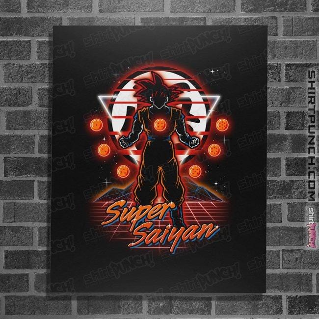 Shirts Posters / 4"x6" / Black Retro Super Saiyan