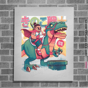 Daily_Deal_Shirts Posters / 4"x6" / White Mushroom Warrior & Dinosaur