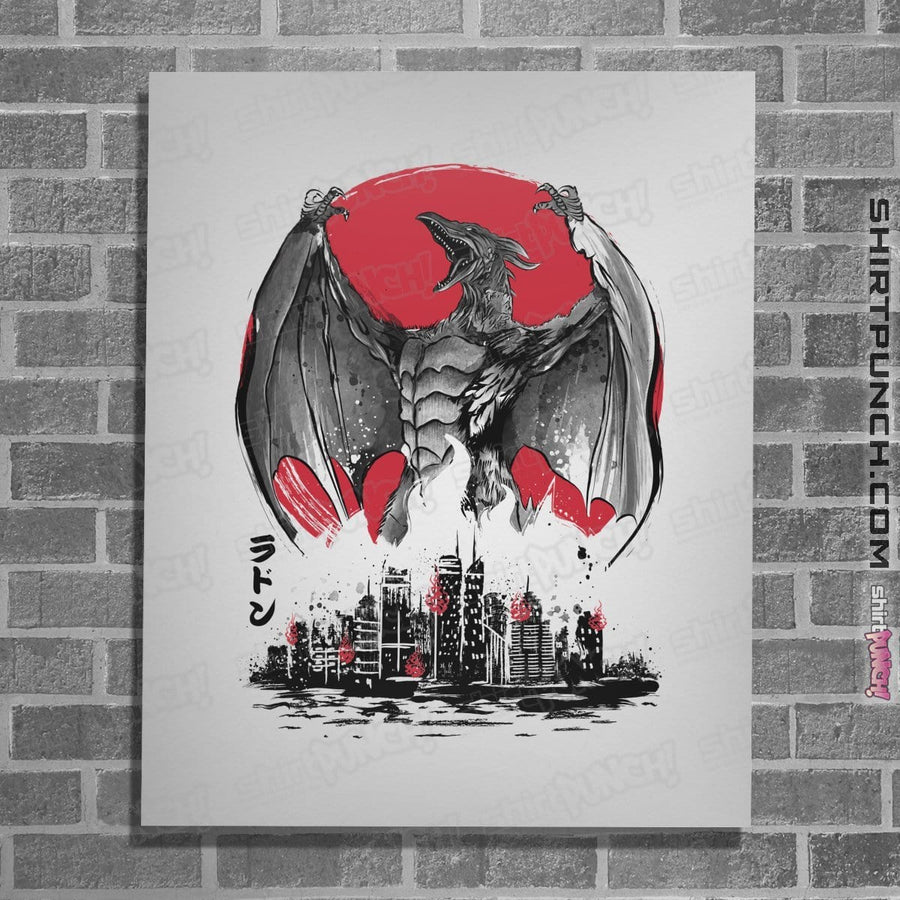 Shirts Posters / 4"x6" / White Fire Pteranodon Attack Sumi-e