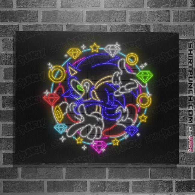 Shirts Posters / 4"x6" / Black Neon Sonic