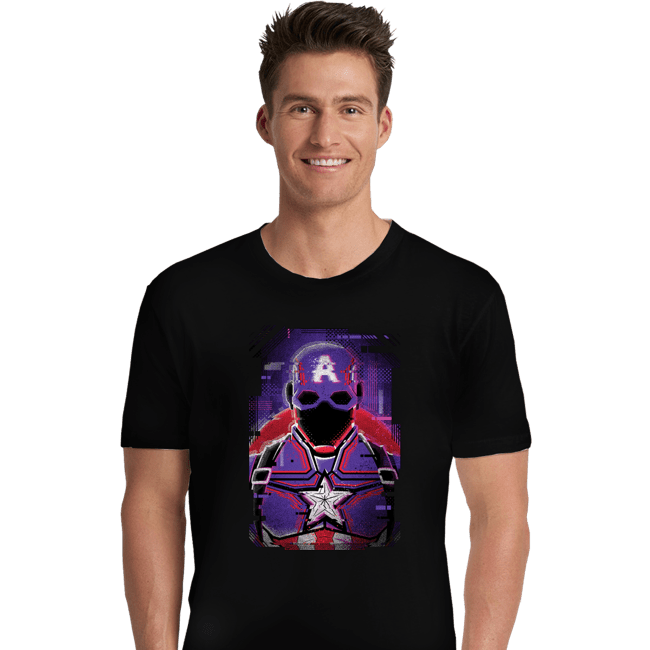 Shirts Premium Shirts, Unisex / Small / Black Glitch Captain America
