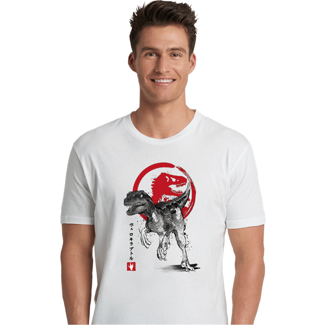 Secret_Shirts Premium Shirts, Unisex / Small / White Velociraptor Sumi-E