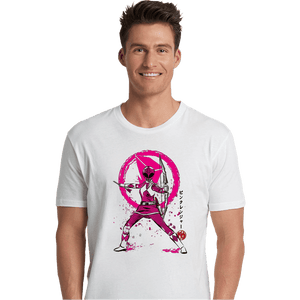 Shirts Premium Shirts, Unisex / Small / White Pink Ranger Sumi-e